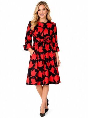StyleWe Multiflora Black Red Midi Coat Dress